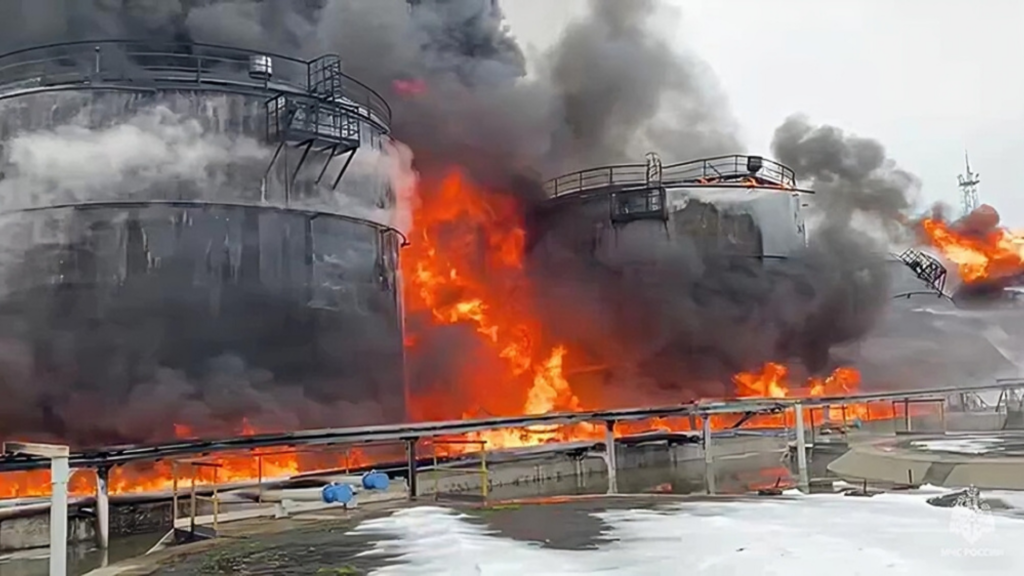 Ukrainian Drone Strike Kills One and Ignites Major Fire at Russian Sea